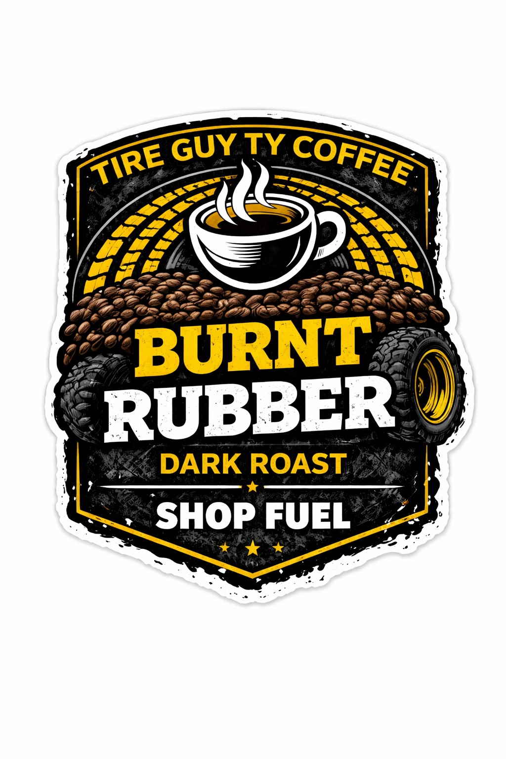 Tire Guy Ty Burnt Rubber coffee label
