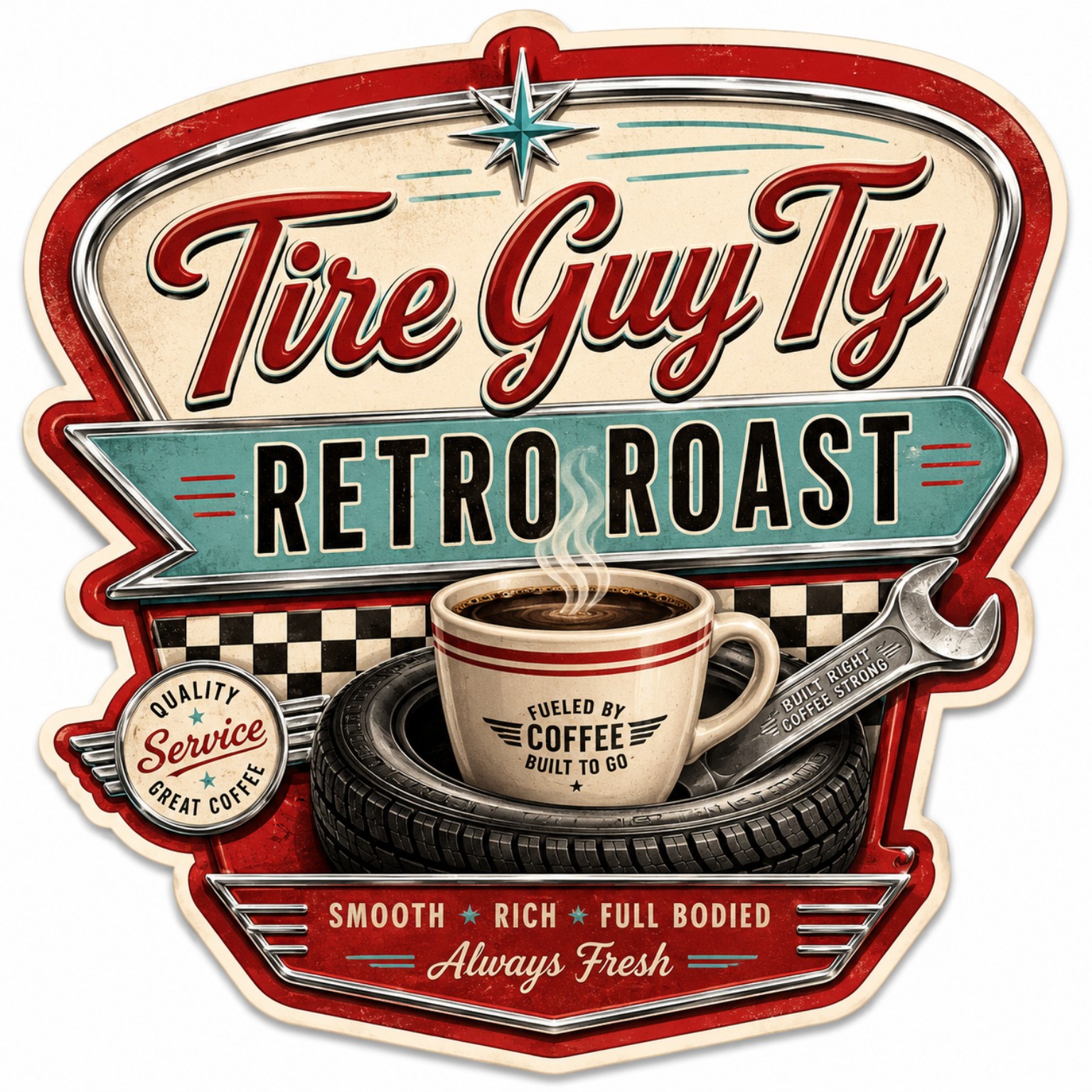 Tire Guy Ty Retro Roast coffee label